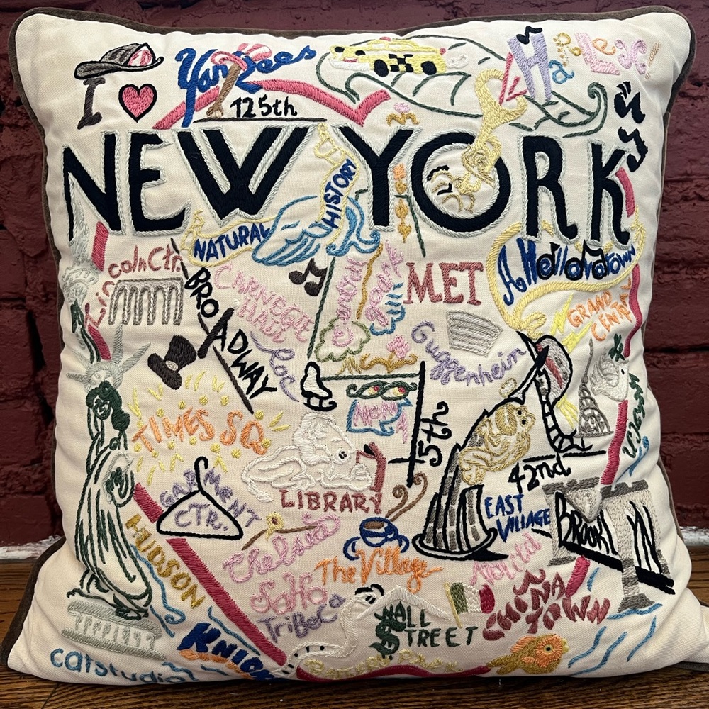 Cat Studio New York City Retro 20x20 Hand Embroidered Pillow Vintage-Inspired